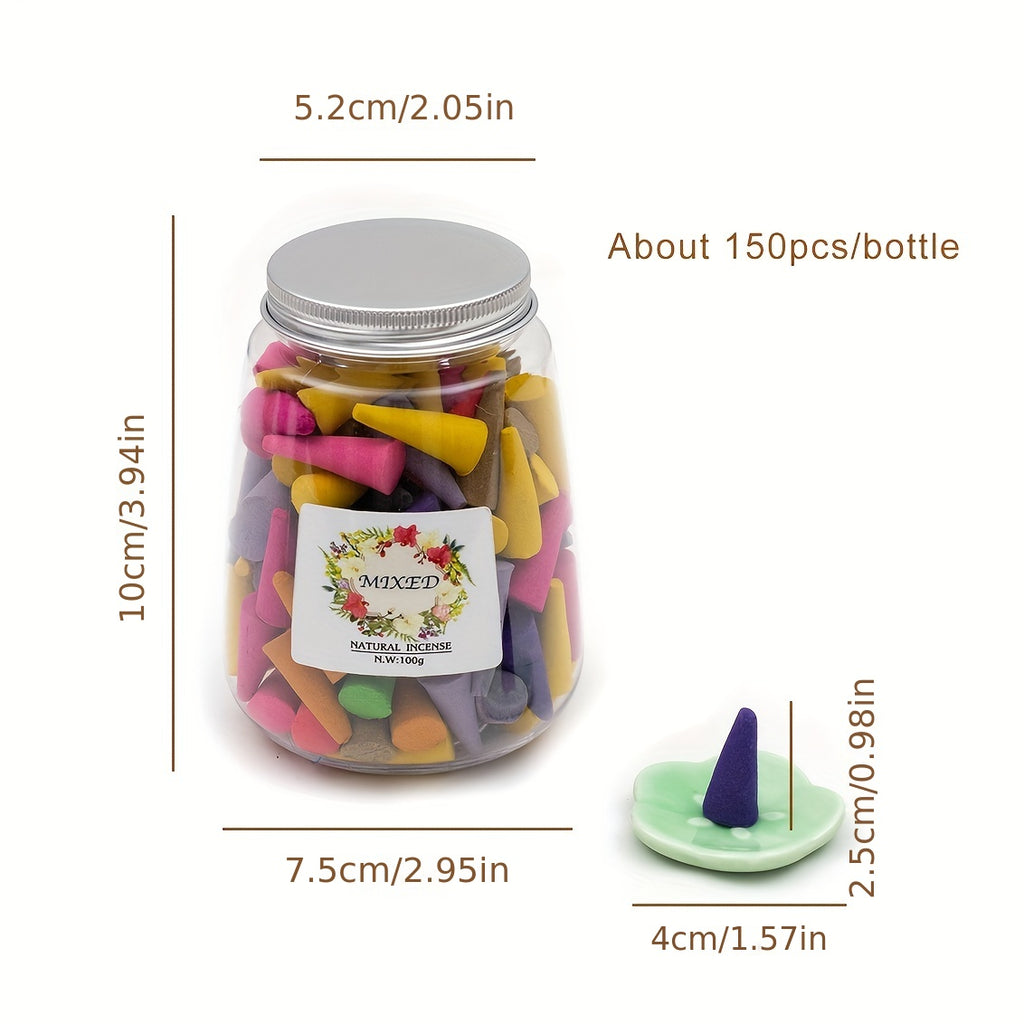 🌸 150-delige Set Natuurlijke Bloemen Wierook met Houder – Toren Kegels met Meerdere Geuren voor Yoga, Meditatie & Kamerverfrissing