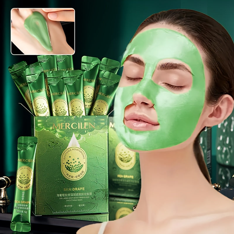 🌊 MERCILEN Sea Grape Collageen Hydraterend Gezichtsmasker – 10 st | Voedend, Verzachtend & Alcoholvrij