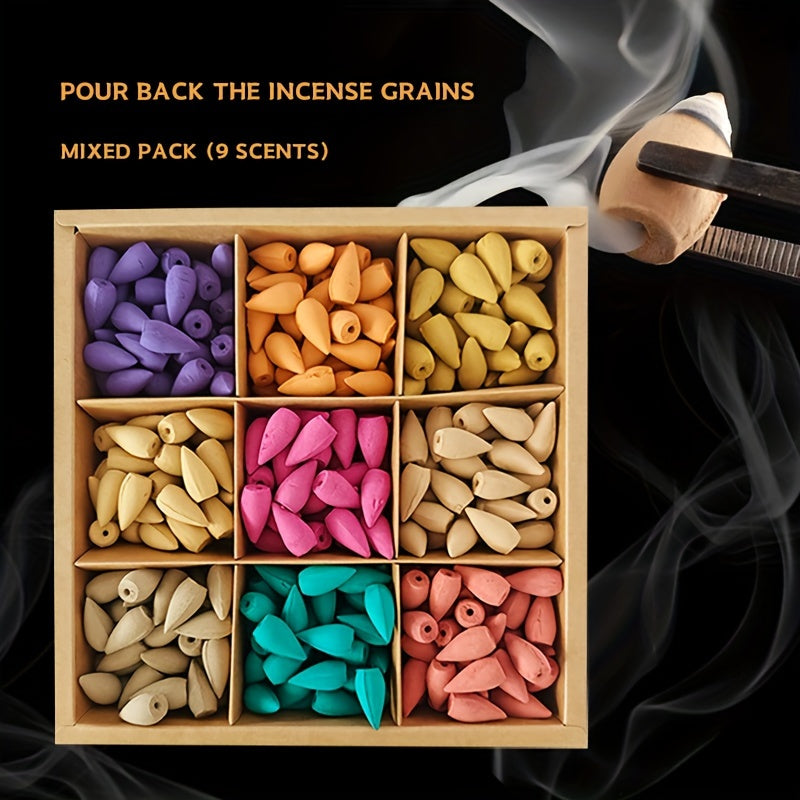 🕯️ 378-delige Wierookkegels Set – Mix van 9 Geuren voor Ontspanning, Meditatie & Decoratie