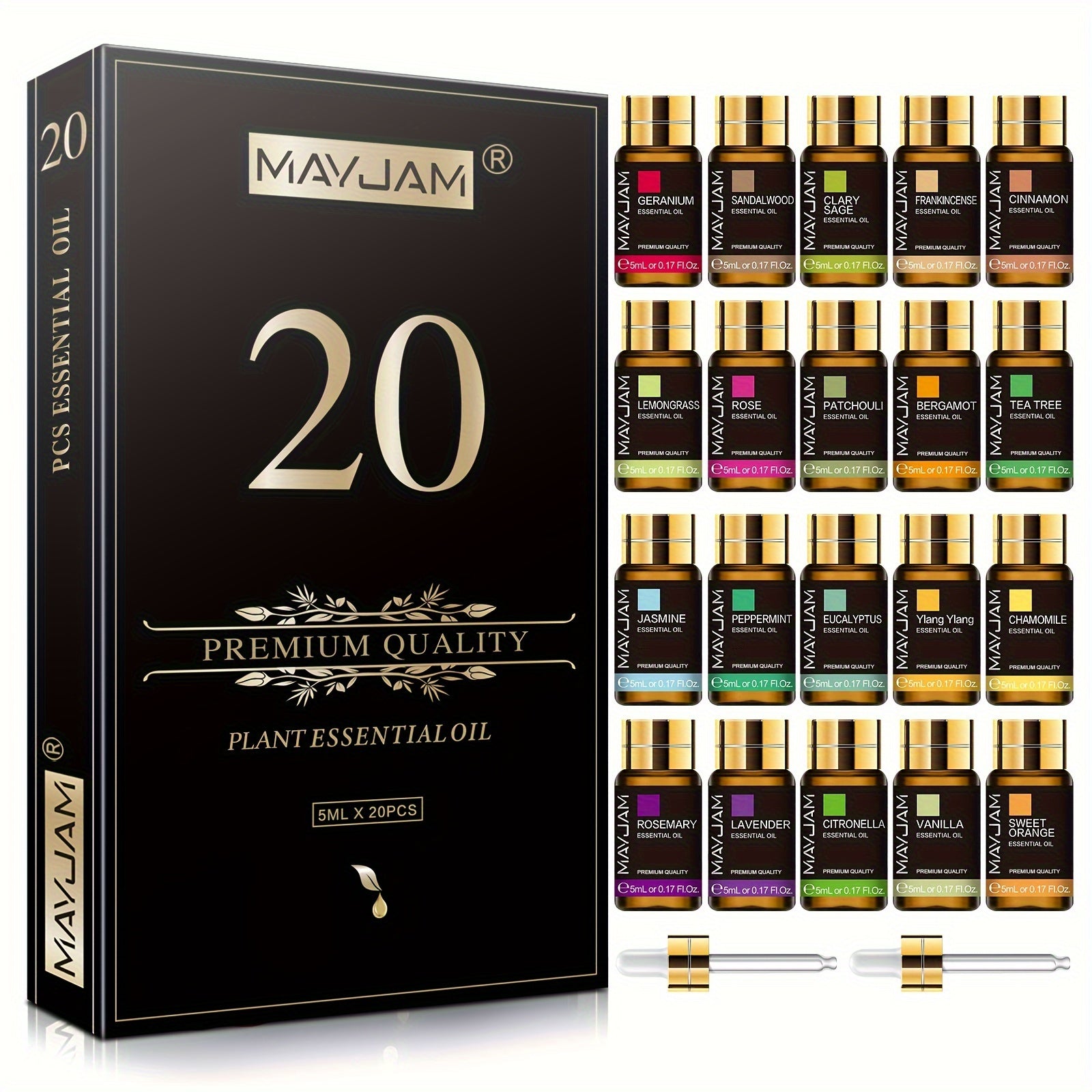 🌿 MAYJAM 20-delige Essentiële Oliën Set – 5ml Plantenextracten voor Aromatherapie, Kaarsen & Meer