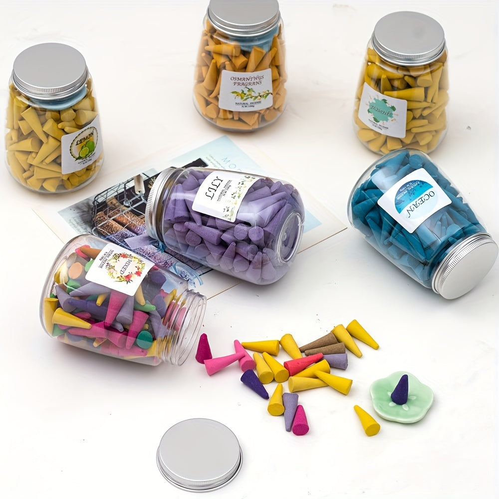 🌸 150-delige Set Natuurlijke Bloemen Wierook met Houder – Toren Kegels met Meerdere Geuren voor Yoga, Meditatie & Kamerverfrissing