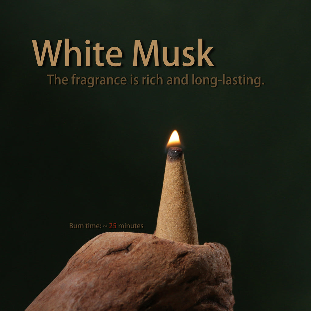 🌙 Witte Musk Wierookkegels – 5 of 10 Stuks | Natuurlijke, Handgemaakte Geur voor Meditatie, Slaap & Energetische Reiniging