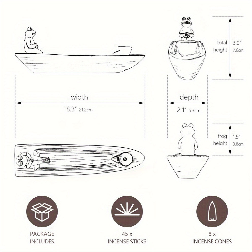 🐸 CHANGWANNA Kikkerboot Waterval Wierookhouder – Keramische Terugstromende Kegelbrander met 45 Stokjes & 12 Kegels