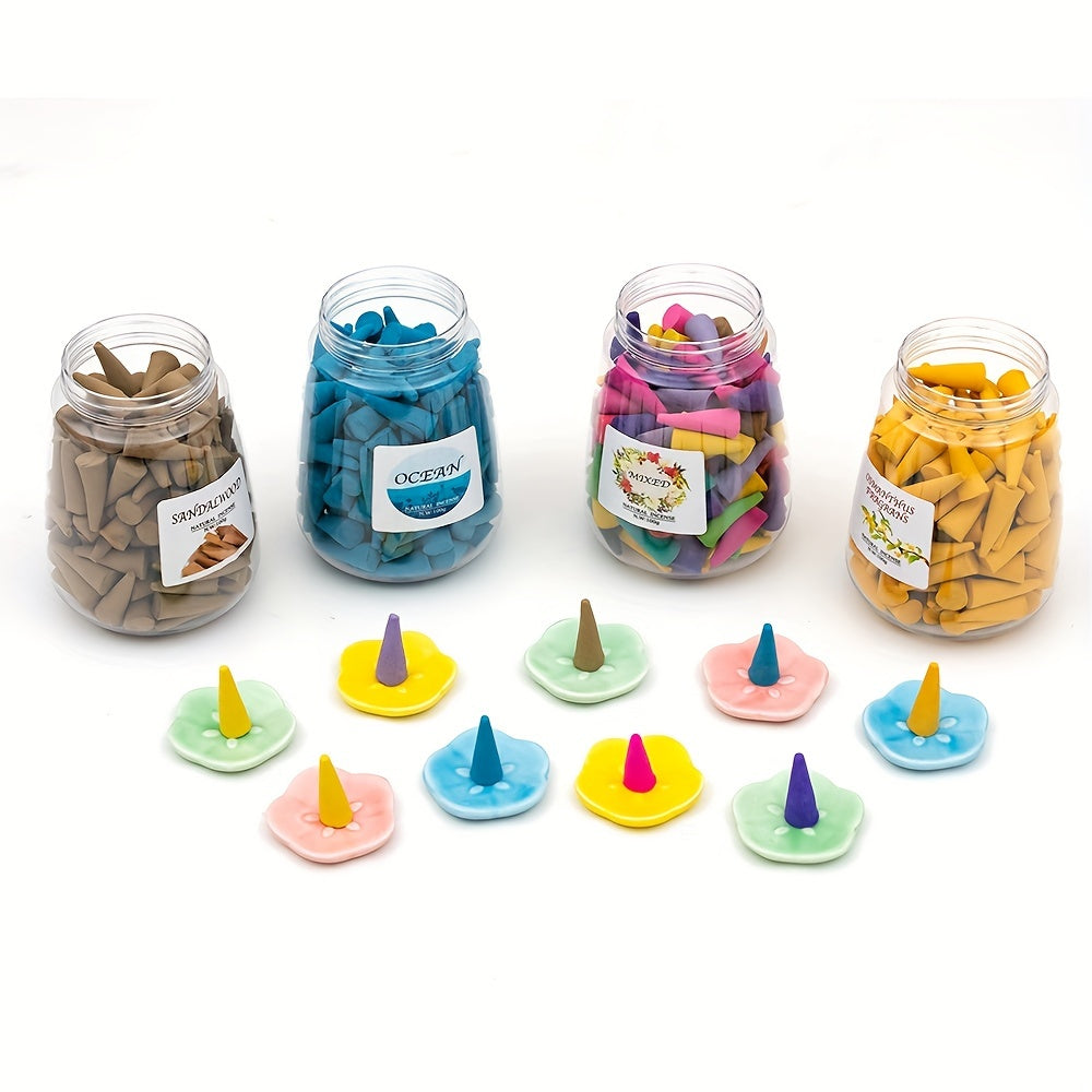 🌸 150-delige Set Natuurlijke Bloemen Wierook met Houder – Toren Kegels met Meerdere Geuren voor Yoga, Meditatie & Kamerverfrissing